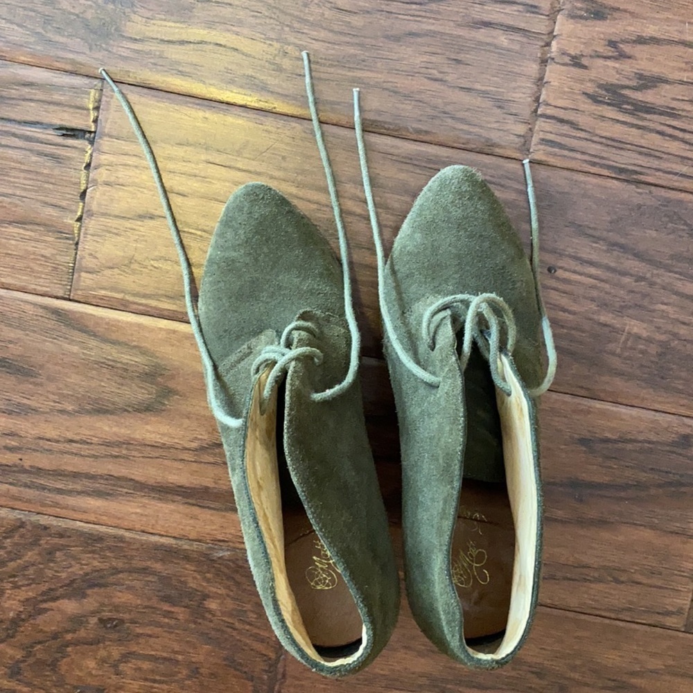 Matt Bernson chunky wedge heel army green suede ankle boots heels laces shoe 8.5 - Picture 13 of 13